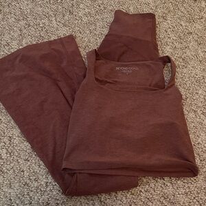 Beyond Yoga Mauve Tank and Flare Pant Set
